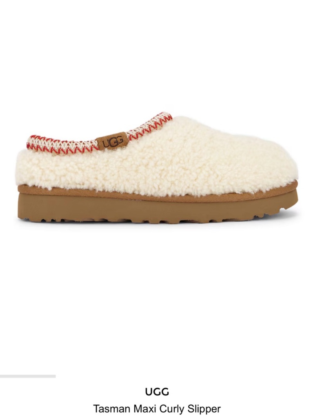 UGG Tasman Maxi Curly Slip-On Slipper in Cream with Tan Sole